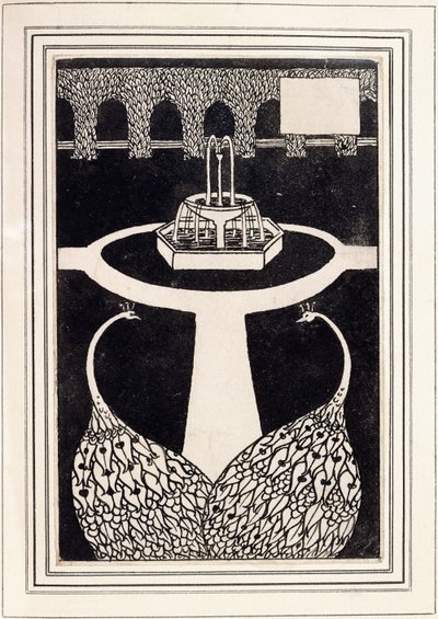 Kapitelüberschrift mit zwei Pfauen in einem Garten mit einem Brunnen, ca. 1893/4 von Aubrey Beardsley