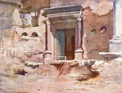 Rom: Die Tür des Tempels des Romulus, Forum (Farblithografie) von Aubrey Waterfield