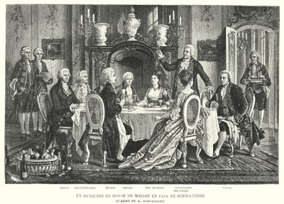 Ein Bankett zu Ehren Mozarts im Haus von Schikaneder von August (after) Borckmann