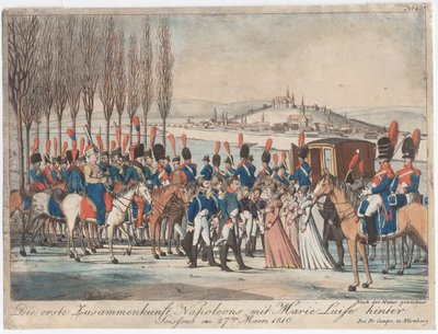 Napoleon stellt Kaiserin Marie-Luise seiner Familie vor, außerhalb des Pavillons bei Soissons von August Friedrich Andreas Campe