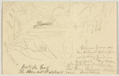 Die rüttelnde Droschke, Postkarte an Wassily Kandinsky in Odessa von August Macke