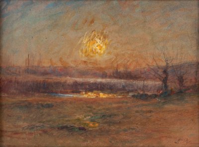 Sonnenuntergang am Teich auf dem Land von Auguste Francois Ravier