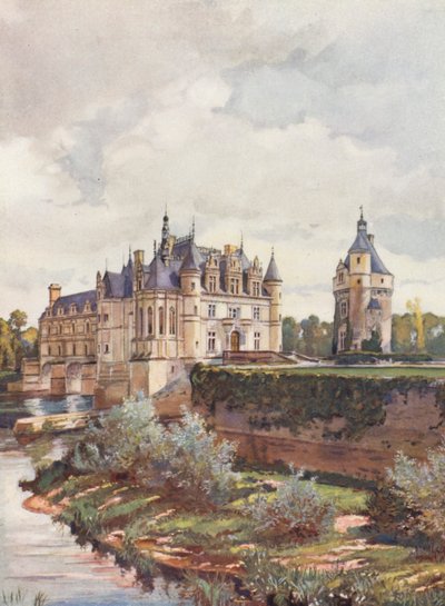 Frankreich: Le Chateau de Chenonceaux (Farblithographie) von Auguste Gerardin