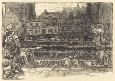 Entladen, Canal St. Martin Les dechargeurs de platre, Canal Saint-Martin, 1890 von Auguste Lepere