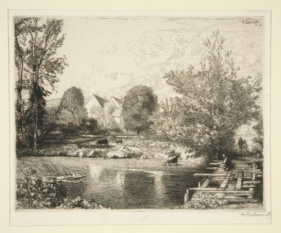 Alte Fußbrücke, Ufer des kleinen Morin von Auguste Lepere
