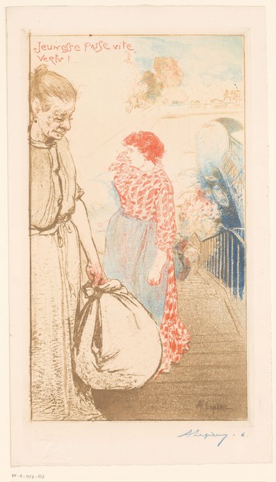 Wäscherinnen auf einer Treppe entlang der Seine von Auguste Lepère (signed by artist)