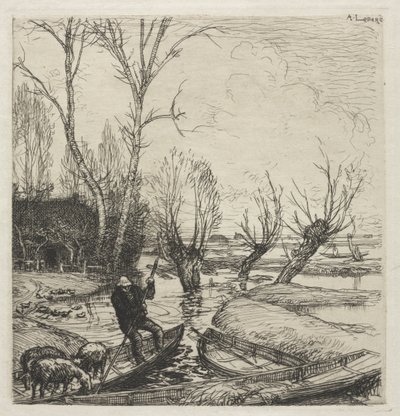 [Mann in einem Boot mit drei Schafen] von Auguste Louis Lepère
