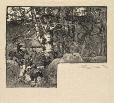 Wald von Fontainebleau: Jagd zu Pferd bei Mont-Gérard La Forêt de Fontainebleau, 1890 von Auguste Louis Lepère
