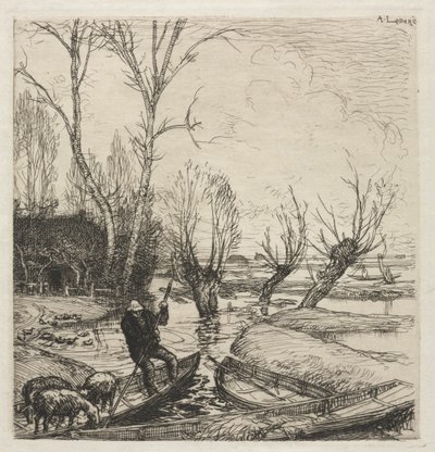 [Mann in einem Boot mit drei Schafen] von Auguste Louis Lepère