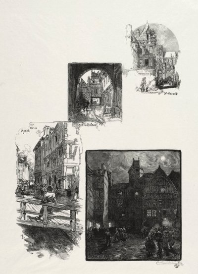 Rouen Illustré: Rue des Charretes, Rue de Halage, Rue Eau de Robec, Place des Arts, 1896 von Auguste Louis Lepère
