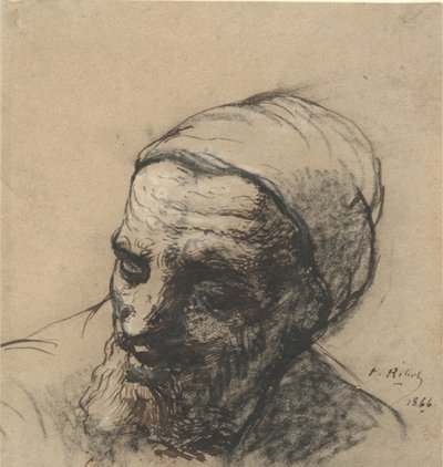 Kopf eines alten Mannes mit Bart und Mütze von Auguste Theodule Ribot