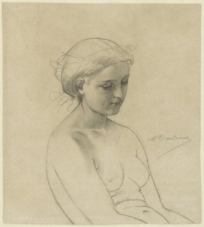 Sitzender weiblicher Akt, dreiviertel nach rechts, halber Körper von Auguste Toulmouche