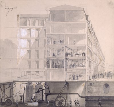 Querschnitt eines Arbeiterhauses im XI. Arrondissement in Paris, ca. 1875 von Auguste Victor Deroy