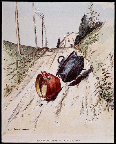 Der Tontopf und der Eisentopf - in „Die Fabeln von La Fontaine“, ill. von Auguste Vimar (1851-1916), Tours, bei A, Mame & Fils von Auguste Vimar