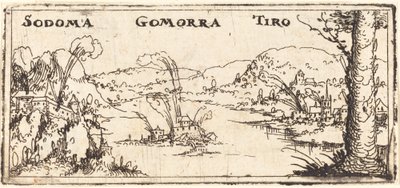 Landschaft mit drei brennenden Städten: Sodom, Gomorrah und Tyrus von Augustin Hirschvogel