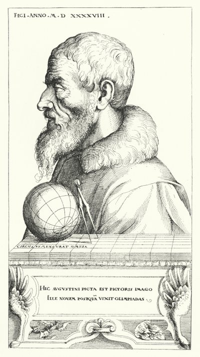 Selbstporträt von Augustin Hirschvogel, deutscher Künstler, Mathematiker und Kartograph (Gravur) von Augustin Hirschvogel