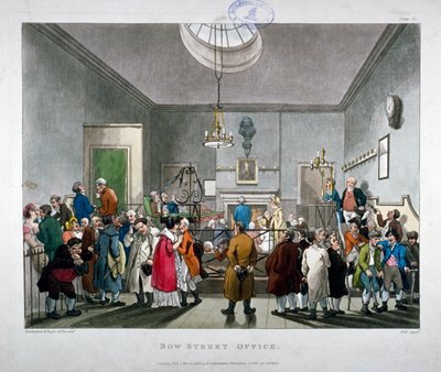 Bow Street Polizeigericht, Westminster, London, 1808 von Augustus Charles Pugin, Thomas Rowlandson