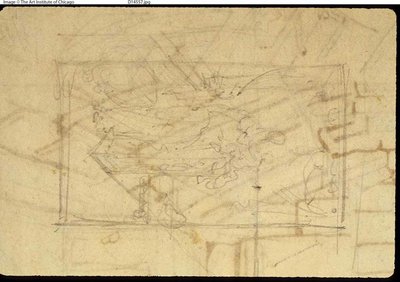 Studie für Ausstellungsraum, Somerset House, aus Microcosm of London (recto); Skizze eines Gemäldes: Madonna und Kind (verso) von Augustus Charles Pugin