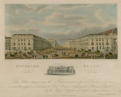 Waterloo Place, Carlton House, London von Augustus Charles Pugin