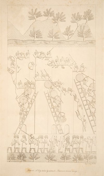 Eine Stadt wird im Sturm erobert - Gefangene werden weggeführt, aus Denkmäler von Ninive, veröffentlicht 1849 von Austen Henry Layard