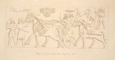 Triumphale Rückkehr des Königs aus der Schlacht, aus Denkmäler von Ninive, veröffentlicht 1849 von Austen Henry Layard