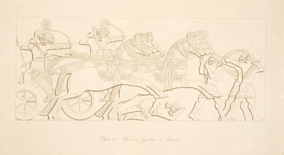 Krieger kämpfen in Streitwagen, aus Denkmäler von Ninive, veröffentlicht 1849 von Austen Henry Layard