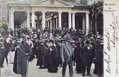 Postkarte, die König Edward VII. (1841-1910) beim Besuch des Kurorts Marienbad zeigt, ca. 1905 von Austrian School