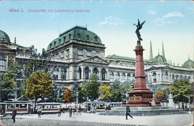 Postkarte mit der Universität Wien und dem Liebenberg-Denkmal, um 1915 von Austrian School