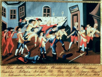 Die Verhaftung von Albrecht von Wallenstein in Eger durch eine Truppe irischer und schottischer Offiziere unter dem Kommando von General Butler von Austrian School