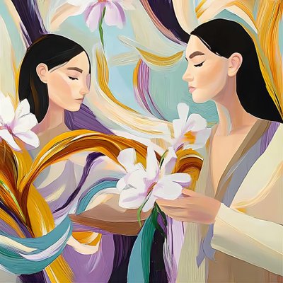 Gelassene Frauen mit Blumen von Avanesova Elena