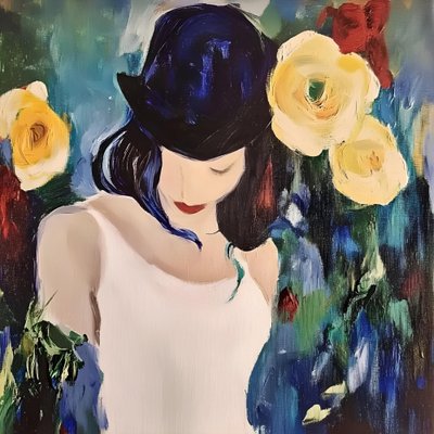 Frau mit Hut und Rosen von Avanesova Elena
