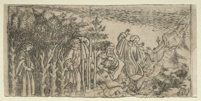 Dante verirrt sich im Wald: Flucht und Begegnung mit Virgil, Canto I, 1481 von Baccio Baldini