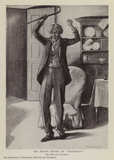 Der englische Schauspieler Henry Irving in Arthur Conan Doyles Stück Waterloo von Balliol (after) Salmon