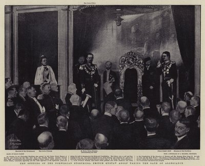 Die Eröffnung des norwegischen Storthing, Prinz Gustav Adolf leistet den Treueeid von Balliol (after) Salmon