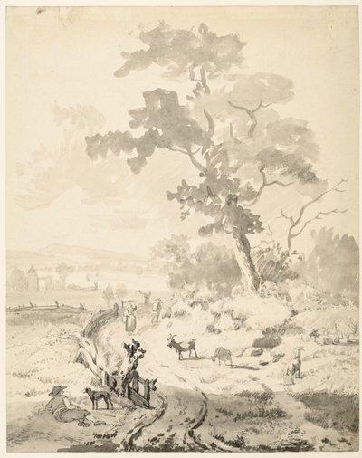 Landschaft mit großem Baum von Balthasar Paul Ommeganck