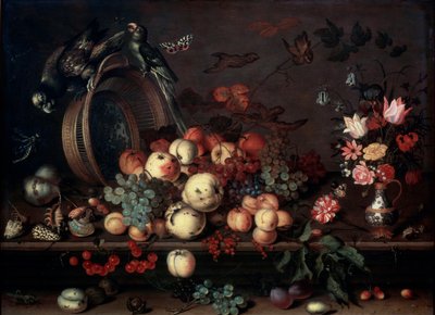 Stillleben mit Früchten, Blumen und Papageien, 1620er Jahre von Balthasar van der Ast