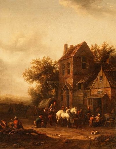 Zwei Reiter an einer Schmiede von Barend Gael or Gaal