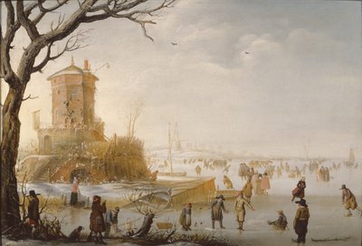 Eine Winterszene mit Figuren auf dem Eis von Barent Avercamp