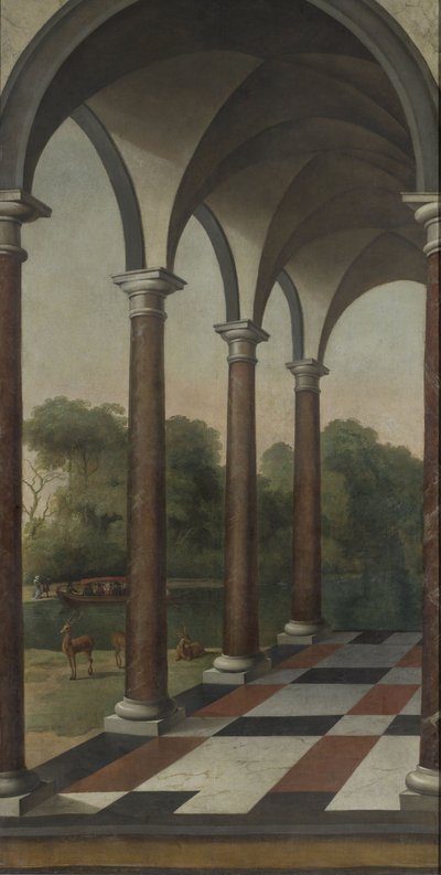 Kolonnade mit Blick auf einen Park von Barent Fabritius