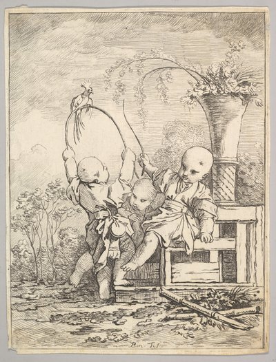 Chinesische Kinder spielen mit einem Papagei, 1760-70 von Baron de Thiers Louis Antoine Crozat