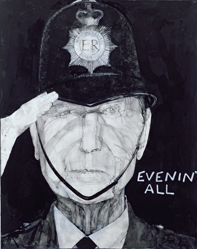 Porträt von Jack Warner als Dixon of Dock Green, Illustration für The Listener, 1970er von Barry Fantoni