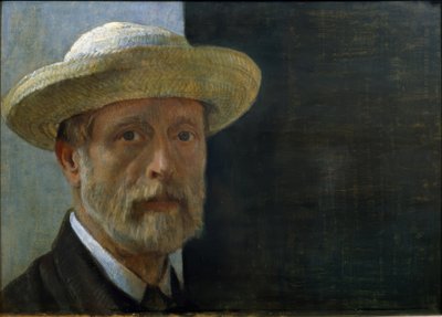 Selbstbildnis Barthélemy Menn mit Strohhut von Barthélemy Menn