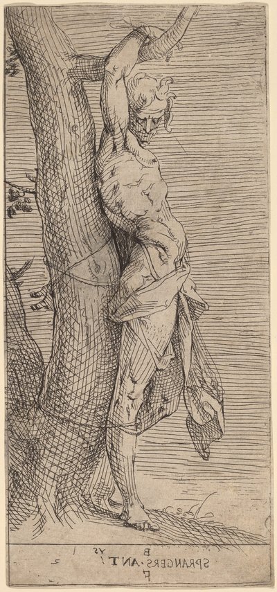 Der heilige Sebastian, an einen Baum gebunden von Bartholomaeus Spranger