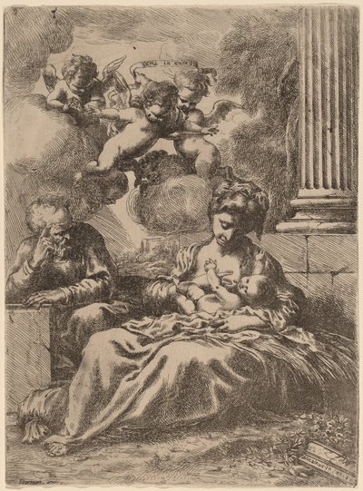 Die Heilige Familie an einer Säule, ca. 1655 von Bartolomeo Biscaino