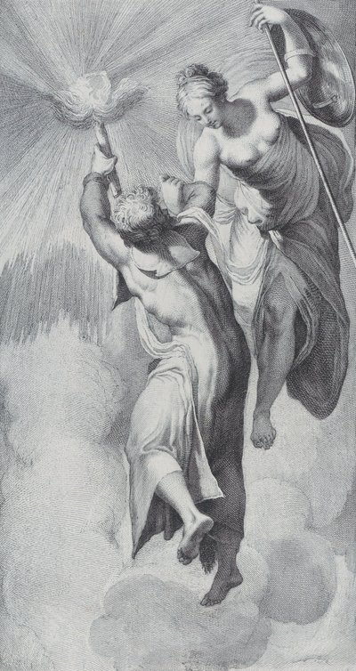 Minerva hilft Prometheus beim Versuch, den Himmel zu erklimmen, 1756 von Bartolomeo Crivellari, Gabriel Söderling