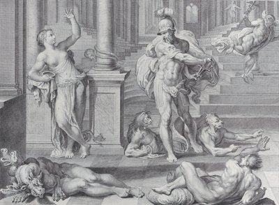 Tafel 10: Odysseus zwingt Circe, die menschlichen Gestalten seiner Gefährten wiederherzustellen, die sie verwandelt hatte, 1756 von Bartolomeo Crivellari