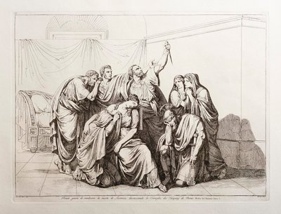 Brutus schwört, den Tod der Lucretia zu rächen und verurteilt die Familie Tarquinius aus Rom von Bartolomeo Pinelli