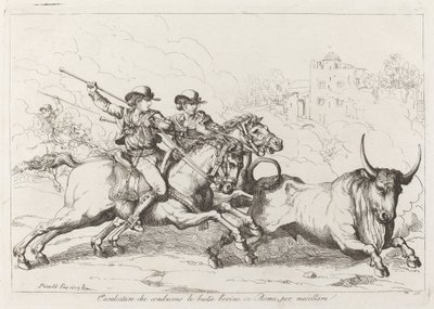 Rinder, die in Rom zum Schlachten getrieben werden (Tafel 16) von Bartolomeo Pinelli
