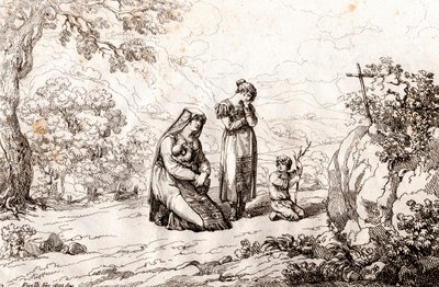 Ciociara-Frau betet vor dem Kreuz, an dem ihr Mann getötet wurde von Bartolomeo Pinelli