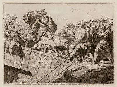 Horatius Cocles verteidigt die Pons Sublicius, 509 v. Chr. (Radierung) von Bartolomeo Pinelli